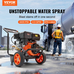 VEVOR Gas Pressure Washer, 4400 PSI 4.0 GPM, Gas Powered Pressure Washer with Copper Pump, Spray Gun and Extension