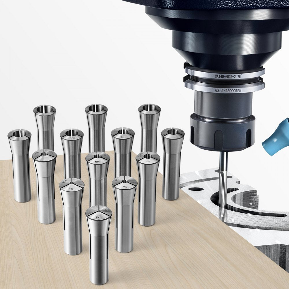 VEVOR 13 pcs Precision R8 Collet Set, 1/8'' - 7/8'', 45# Mill Collet Chuck 0.0012"/30μm TIR with 13 Labeled Storage