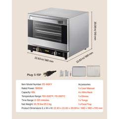 VEVOR Commercial Convection Oven, 66L/60Qt, Half-Size Conventional Oven Countertop, 1800W 4-Tier Toaster w/Front Glass
