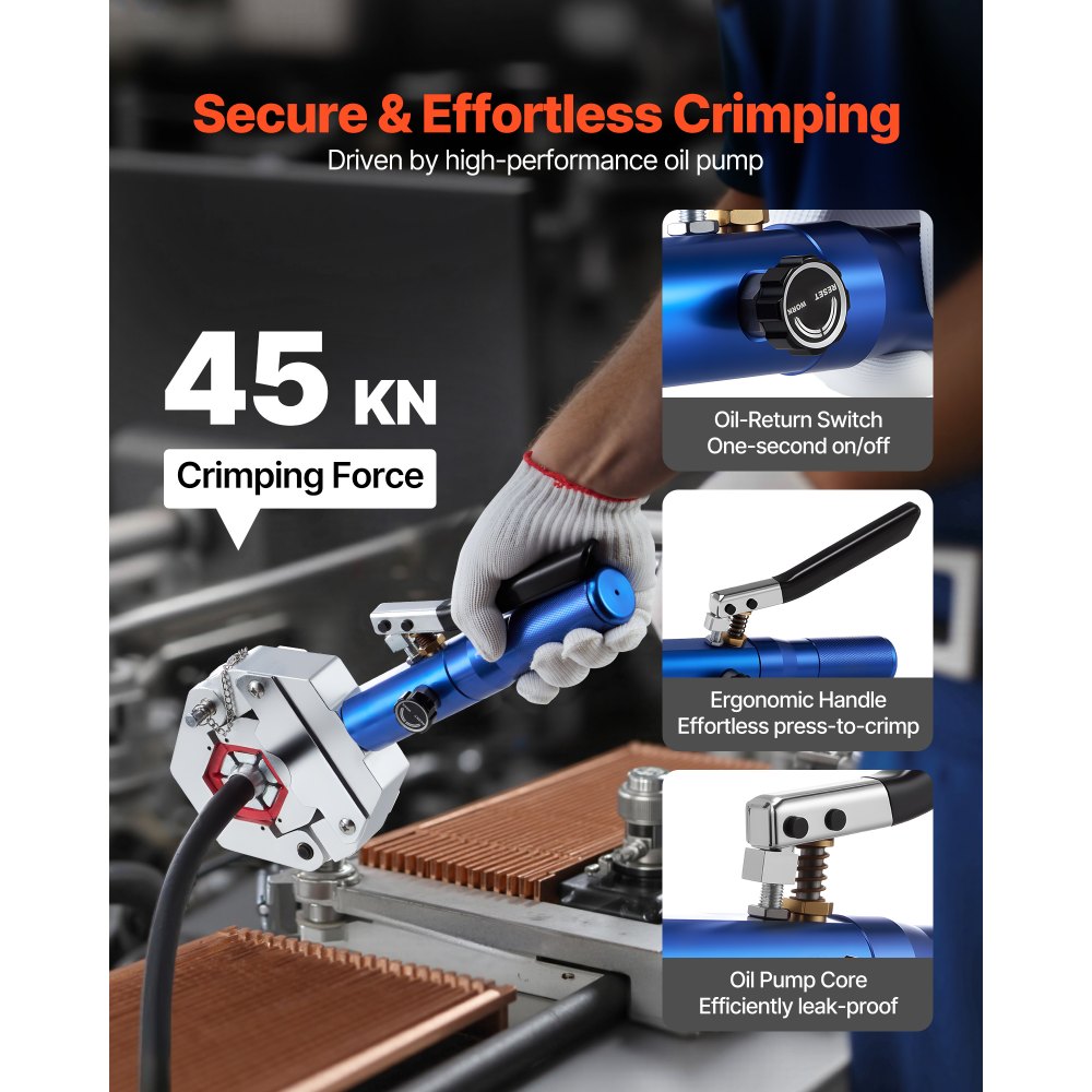 VEVOR Hydraulic Hose Crimper, Hydra-Krimp AC Hose Crimper Kit with 7 Dies Snap-On, Integral Manual Hydraulic A/C Hoses
