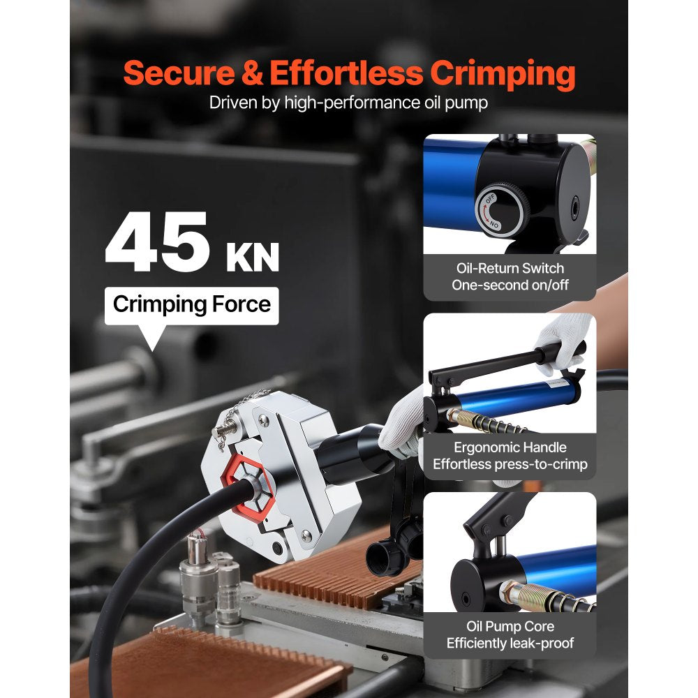 VEVOR Hydraulic Hose Crimper, Hydra-Krimp AC Hose Crimper Kit with 7 Dies Snap-On & Carrying Case, Hydraulic A/C Hoses