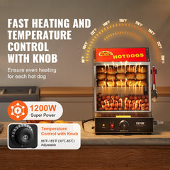 VEVOR Hot Dog Steamer, 28.5QT, 2-Tier Hot Dog Hut Steamer, 86℉~185℉ Temperature Control, Electric Bun Warmer with