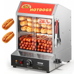 VEVOR Hot Dog Steamer, 28.5QT, 2-Tier Hot Dog Hut Steamer, 86℉~185℉ Temperature Control, Electric Bun Warmer with