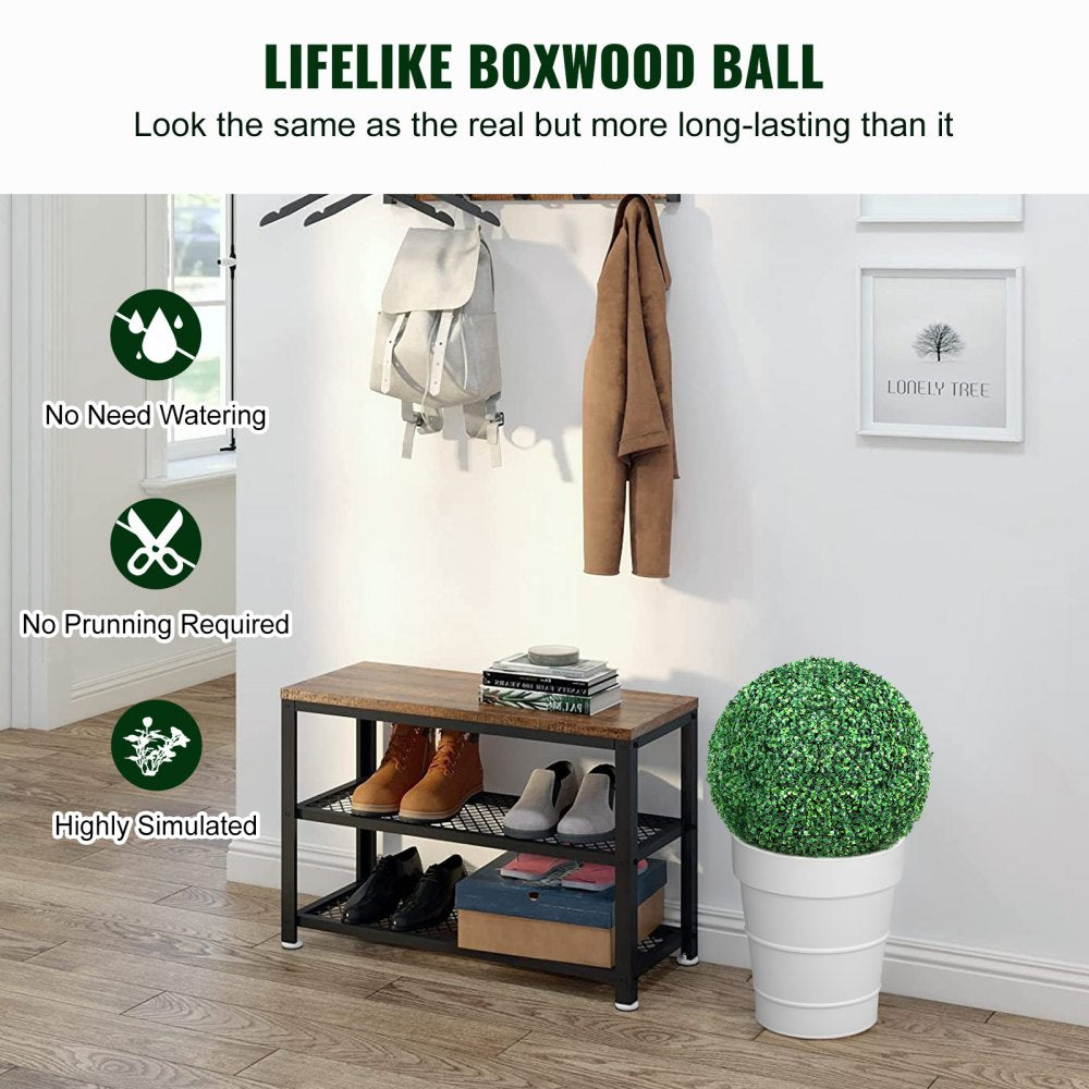 VEVOR Artificial Topiaries Boxwood Trees, 16" Tall (2 Pieces), Ball-Shape Faux Topiaries Plant, All-year Green Feaux