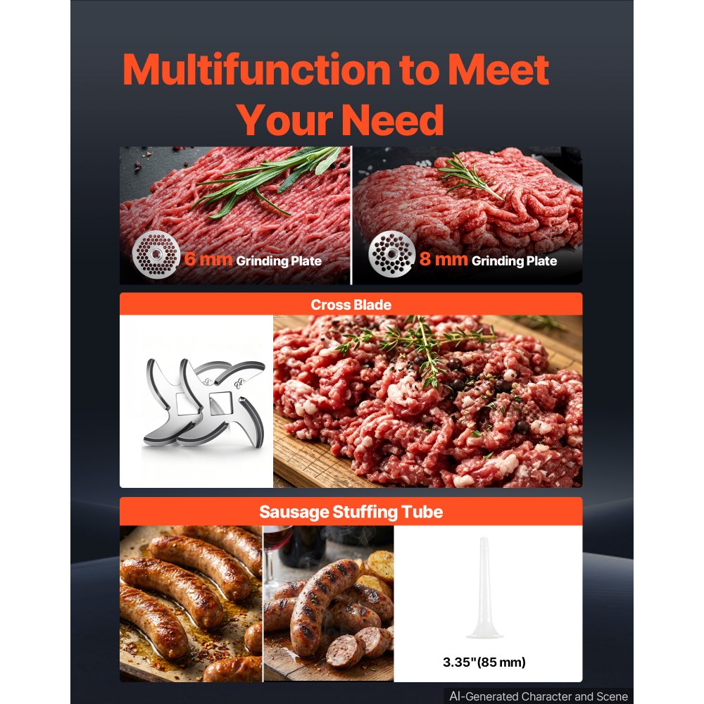 VEVOR Electric Meat Grinder, 661 Lbs/Hour800 W Meat Grinder Machine, 1.5 HP Electric Meat Mincer with 2 Grinding