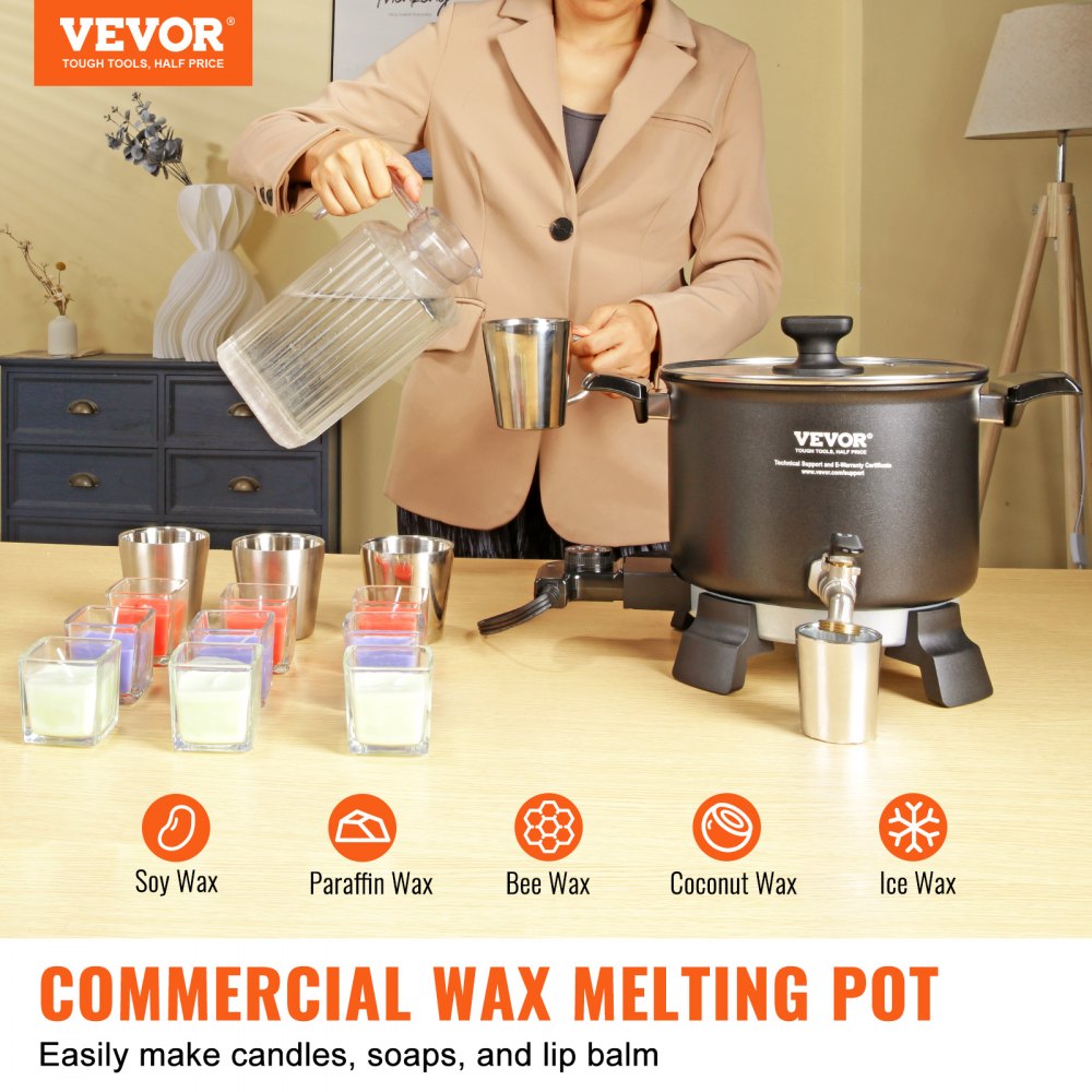 VEVOR 5 Liter Wax Melter for Candle Making, Large Electric Wax Melting Pot Easy Pour Spout, 4-level Temperature