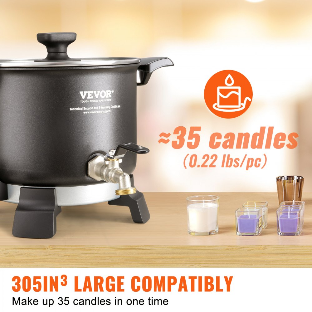 VEVOR 5 Liter Wax Melter for Candle Making, Large Electric Wax Melting Pot Easy Pour Spout, 4-level Temperature
