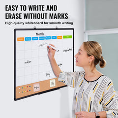 VEVOR 36"x 24" Monthly Calendar Whiteboard & Cork Board Combo with Aluminum Frame - 2-in-1 Magnetic Dry Erase Bulletin
