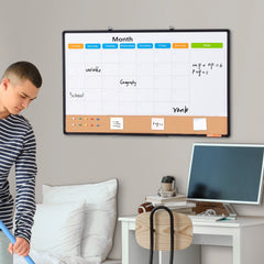 VEVOR 36"x 24" Monthly Calendar Whiteboard & Cork Board Combo with Aluminum Frame - 2-in-1 Magnetic Dry Erase Bulletin