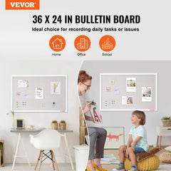 VEVOR 36"x24" White Cork Board with Linen Surface - Stylish Wall-Mounted Bulletin Board for Home, School, Office
