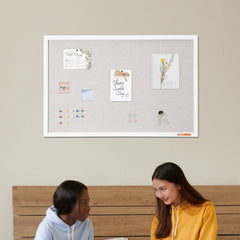 VEVOR 36"x24" White Cork Board with Linen Surface - Stylish Wall-Mounted Bulletin Board for Home, School, Office
