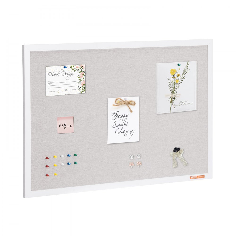 VEVOR 36"x24" White Cork Board with Linen Surface - Stylish Wall-Mounted Bulletin Board for Home, School, Office