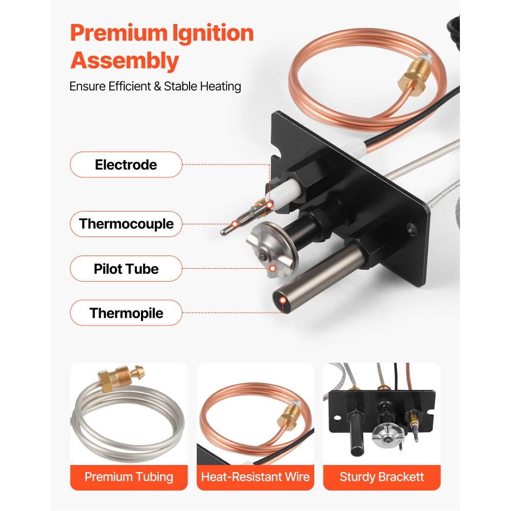 VEVOR Gas Pilot Assembly, OE 69L17, 69L1701, 904405, J4117, 108084-02 Fireplace Gas Pilot Assembly Kit, Natural Gas