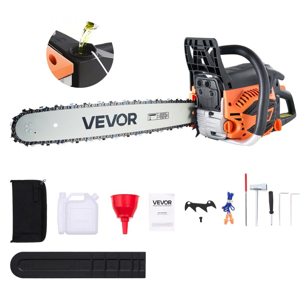 VEVOR 62 cc Gas Chainsaw, 20 inch Gas Powered Chainsaw, 3.8 HP Power Chain Saw with Non-Slip Handle, Gas-Powered