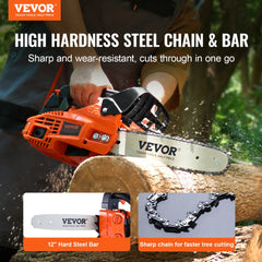 VEVOR Gas Chainsaw, 25.4CC 12" 1.2HP, Gasoline Powered Chain Saw, Handheld Cordless Petrol Chainsaws for Tree Wood