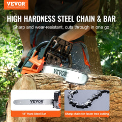VEVOR Gas Chainsaw, 52CC 18" 2.55HP, Gasoline Powered Chain Saw, Handheld Cordless Petrol Chainsaws for Tree Wood