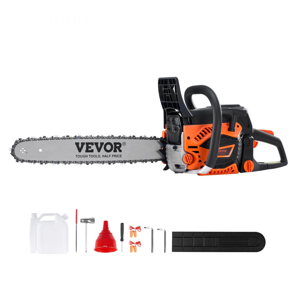 VEVOR Gas Chainsaw, 52CC 18" 2.55HP, Gasoline Powered Chain Saw, Handheld Cordless Petrol Chainsaws for Tree Wood