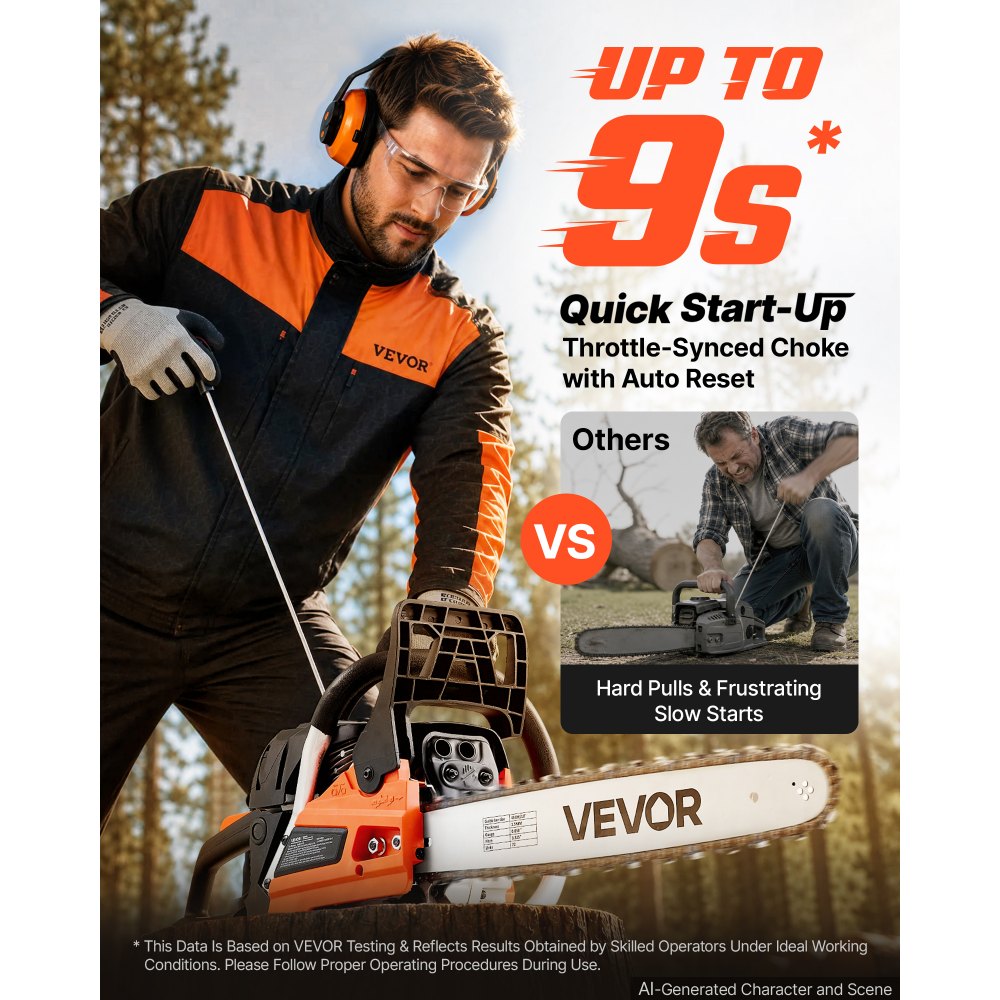 VEVOR Gas Powered Chainsaw 18 Inch 52CC 2.55HP 2 Stroke Engine Gas Chainsaw, for Wood Cutting, Tree Trimming & Land