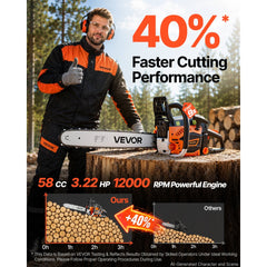 VEVOR Gas Powered Chainsaw 20 Inch 58CC 3.22HP 2 Stroke Engine Gas Chainsaw, for Wood Cutting, Tree Trimming & Land