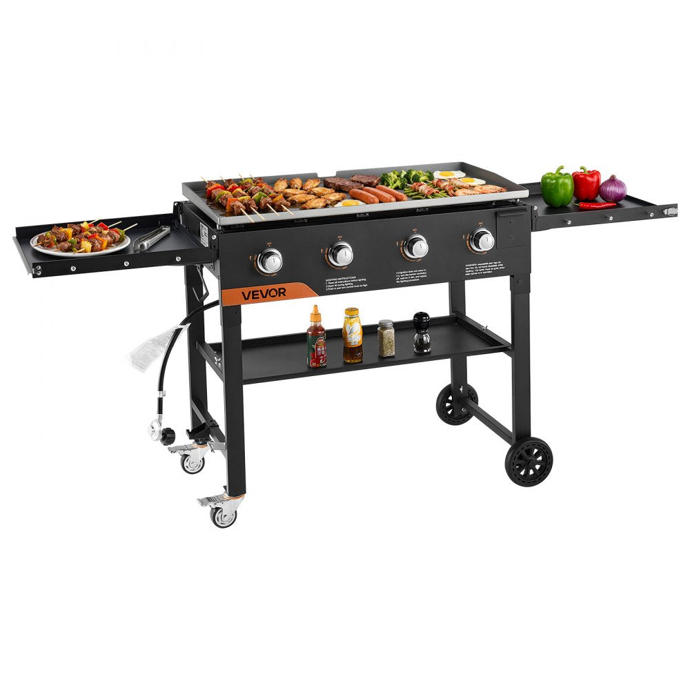 VEVOR Gas Griddle, 4-Burner Flat Top Grill, 36 inch Grill Plate Foldable Propane Griddle with Wheels, 60000 BTU Outdoor