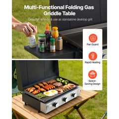 VEVOR Gas Griddle, 3-Burner Flat Top Grill, Propane Griddle with Wheels, Lid, 3 x 11000 BTU Outdoor Flat Top Grills for