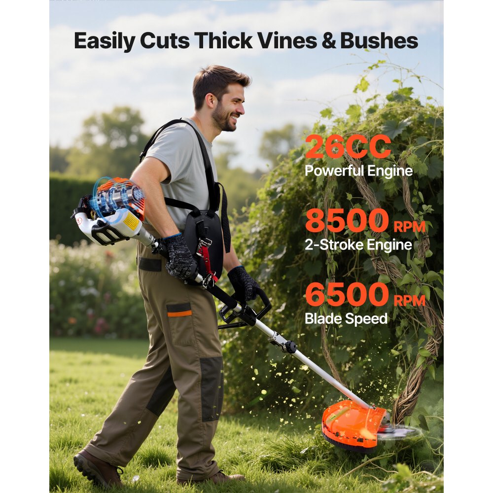 VEVOR Gas Hedge Trimmer, 2 Cycle Gas Power Handheld Hedge Trimmer, 4-in-1 26cc Weed Eater with Protective Gear Set