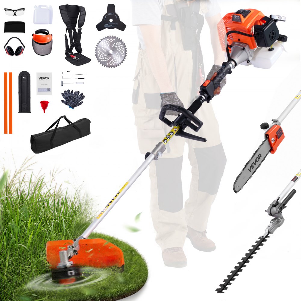 VEVOR Gas Hedge Trimmer, 2 Cycle Gas Power Handheld Hedge Trimmer, 5-in-1 63cc Cordless Weed Eater with Protective Gear