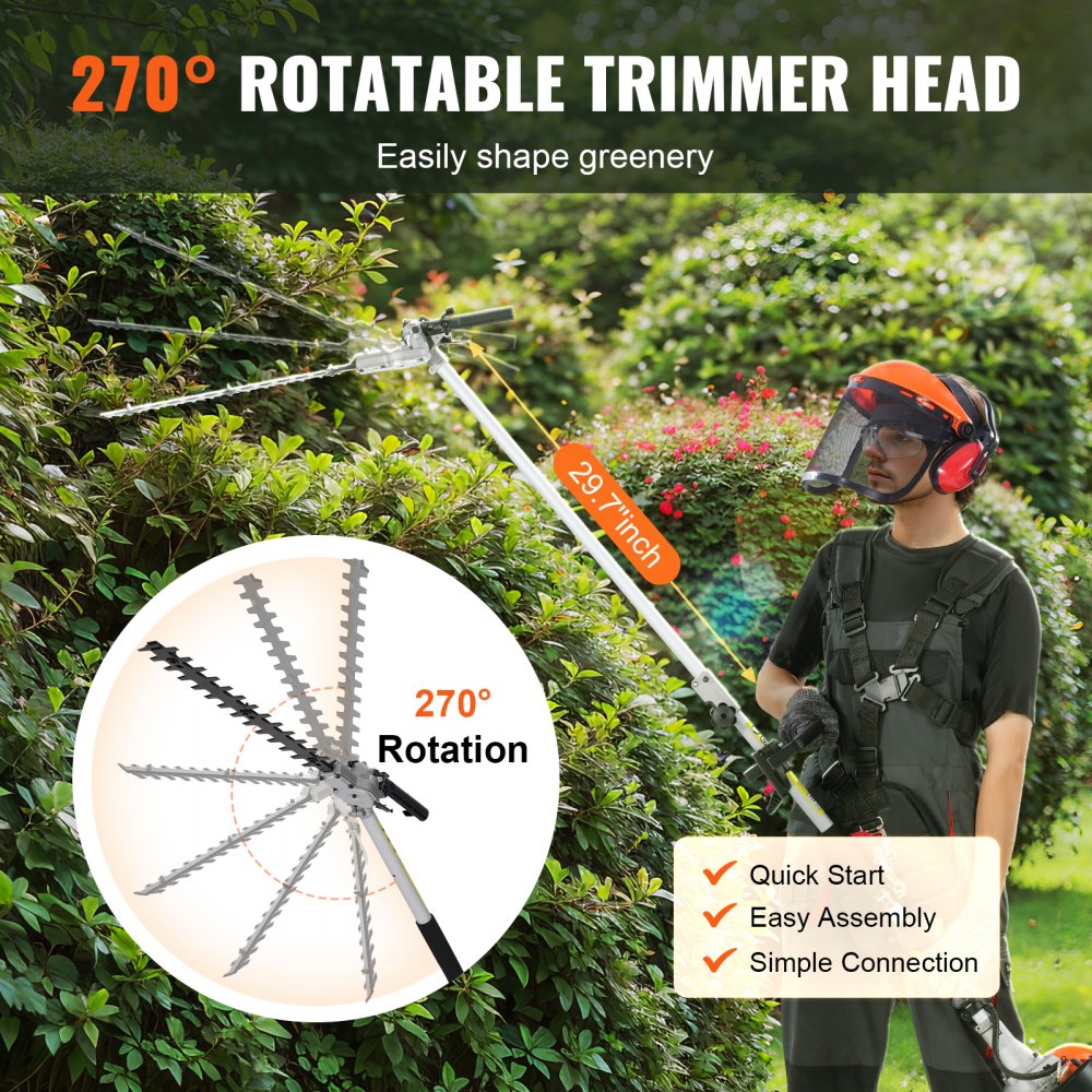 VEVOR 52CC 6-in-1 Multi-Functional Trimming Tools, Gas Hedge Trimmer, Weed Eater, String Trimmer, Brush Cutter, Edger