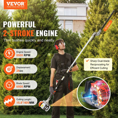 VEVOR 15.7-inch 26CC 2 Cycle Gas Hedge Trimmer, Gas Powered Pole Hedge Trimmer with Dual Sided Dual Action Blade, 270°