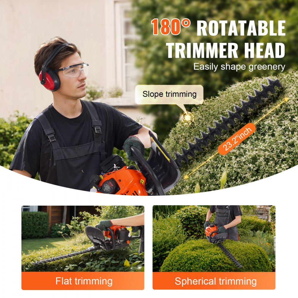 VEVOR 23.2-inch 26CC 2 Cycle Gas Hedge Trimmer, Gas Powered Handheld Hedge Trimmer with Dual Sided Dual Action Blade