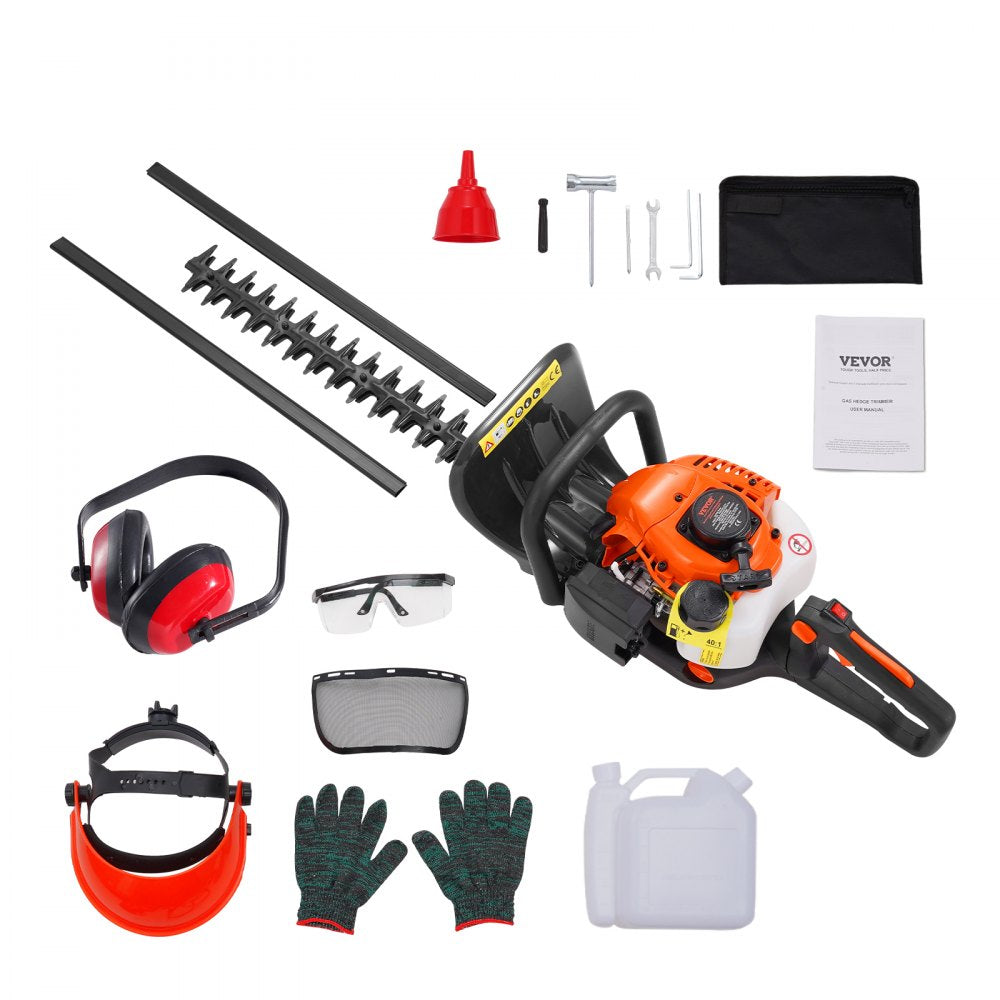 VEVOR 23.2-inch 26CC 2 Cycle Gas Hedge Trimmer, Gas Powered Handheld Hedge Trimmer with Dual Sided Dual Action Blade