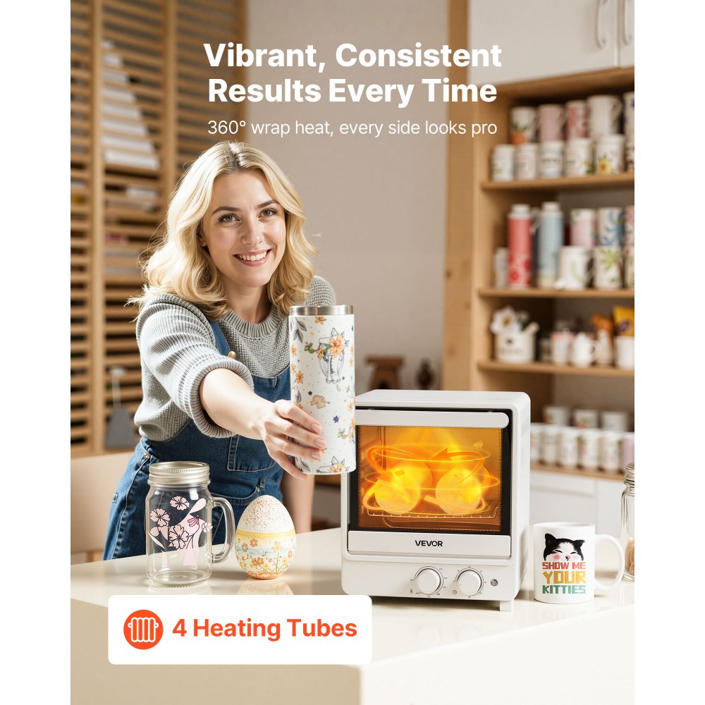 VEVOR Sublimation Oven Machine, 13 Qt, Fits 20oz Tumblers, with 1 Heat Air Gun, 50 Shrink Films, 1 Tape and 2 Heat