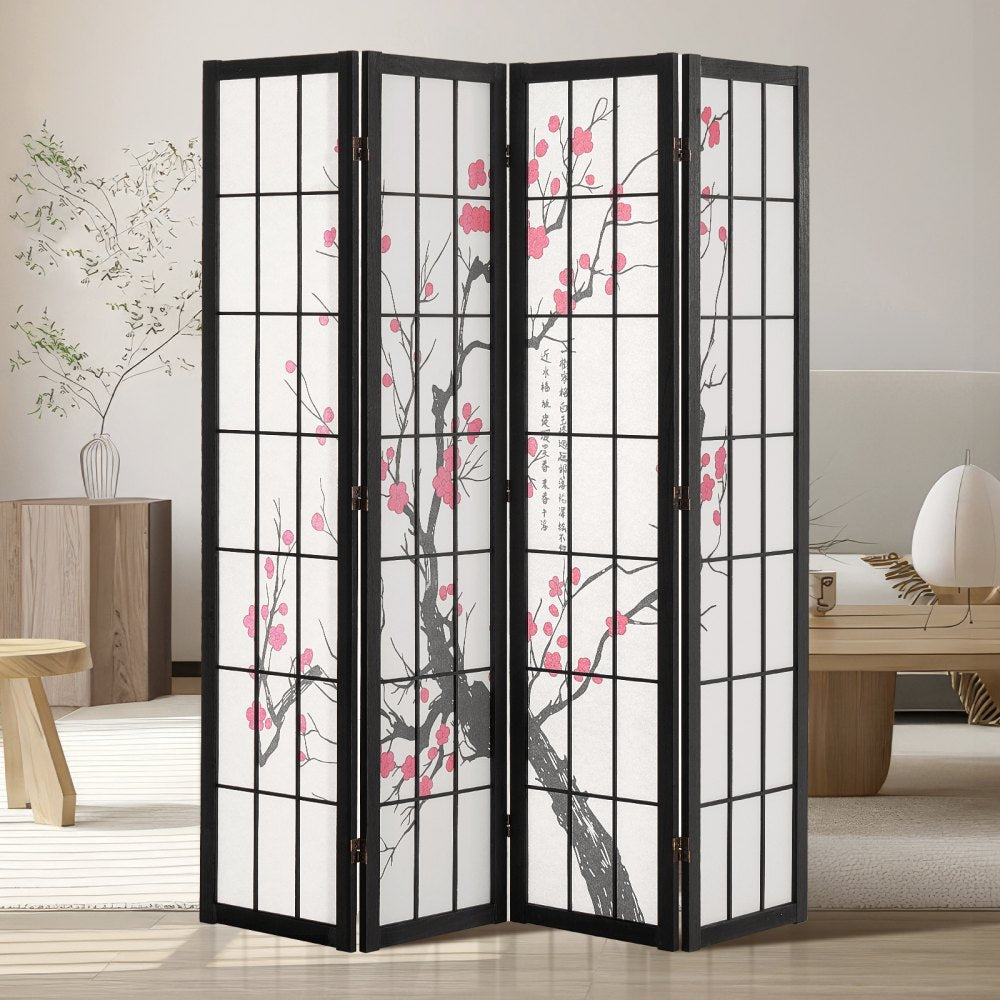VEVOR Room Divider, 4 Panel Japanese Room Divider Screen, Wood Folding Privacy Screen Indoor, Japanese Partition