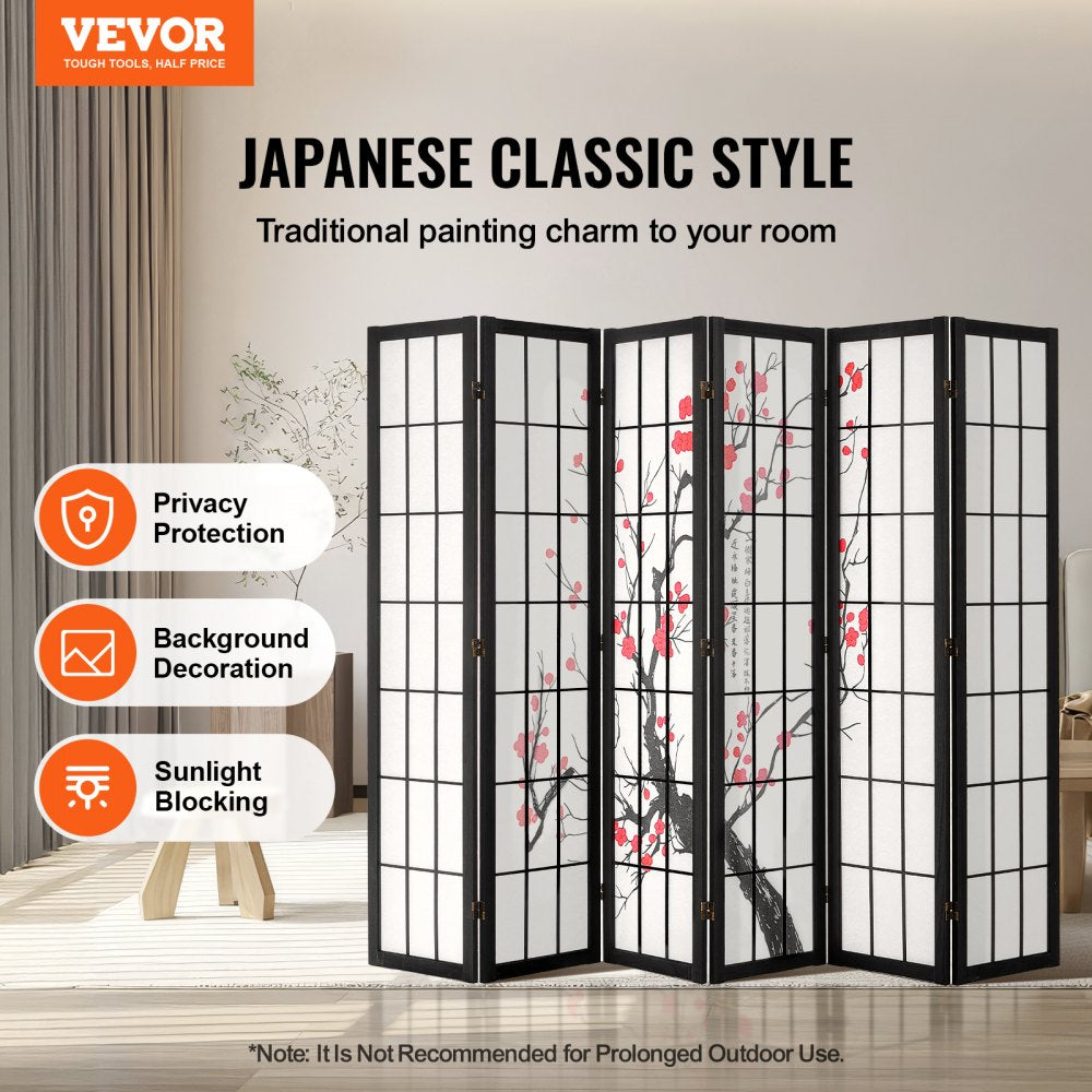 VEVOR Room Divider, 6 Panel Japanese Room Divider Screen, Wood Folding Privacy Screen Indoor, Japanese Partition
