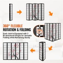 VEVOR Room Divider, 6 Panel Japanese Room Divider Screen, Wood Folding Privacy Screen Indoor, Japanese Partition