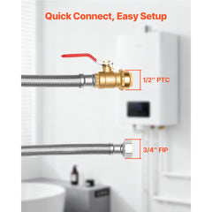 VEVOR Water Heater Kit, Push-Fit Valve Flexible Water Heater Connector with 3/4" FIP x 1/2" PTC Ball Valve, Stainless