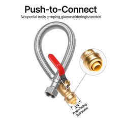 VEVOR Water Heater Kit, Push-Fit Valve Flexible Water Heater Connector with 3/4" FIP x 1/2" PTC Ball Valve, Stainless