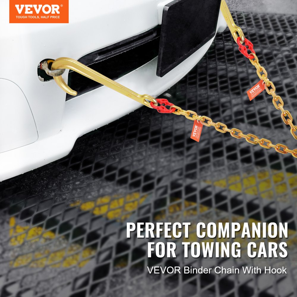 VEVOR G80 V Bridle Chain, 5/16" x 2' Towing Chain Bridle with 15" J Hooks and Grab Hooks, Heavy Duty Transport Tow