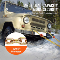 VEVOR G80 V Bridle Chain, 5/16" x 2' Towing Chain Bridle with 15" J Hooks and Grab Hooks, Heavy Duty Transport Tow