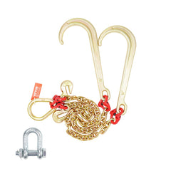 VEVOR G80 V Bridle Chain, 5/16" x 2' Towing Chain Bridle with 15" J Hooks and Grab Hooks, Heavy Duty Transport Tow
