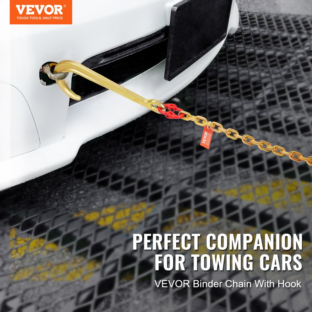 VEVOR J Hook Chain, 5/16" x 6' G80 15" Long Shank J Hook Tow Chain with RTJ Cluster Hook & Grab Hook, 5400 lbs Safe