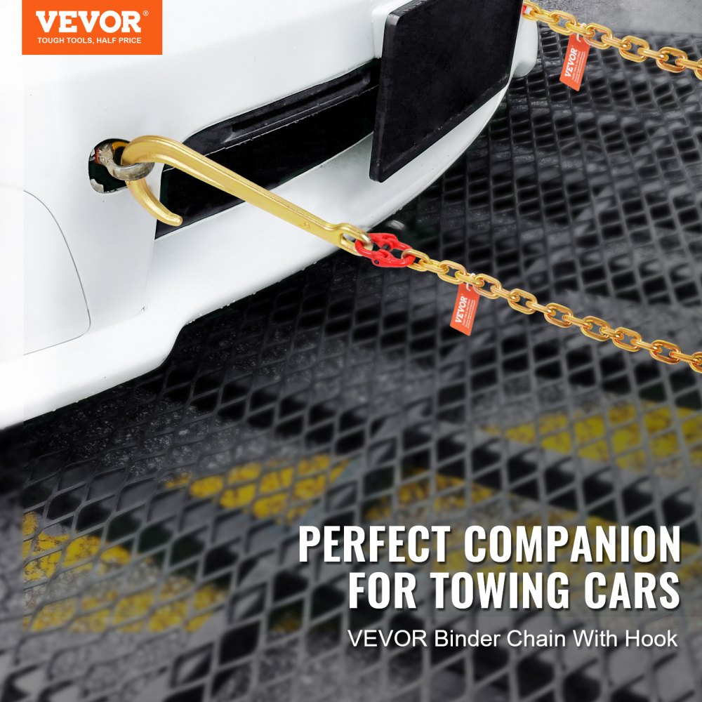 VEVOR J Hook Chain, 2PCS 5/16" x 6' G80 15" Long Shank J Hook Tow Chain with RTJ Cluster Hook & Grab Hook, 5400 lbs