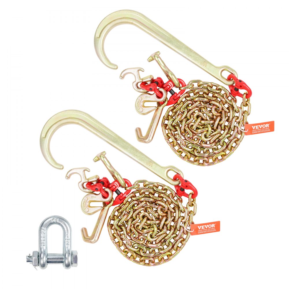 VEVOR J Hook Chain, 2PCS 5/16" x 6' G80 15" Long Shank J Hook Tow Chain with RTJ Cluster Hook & Grab Hook, 5400 lbs