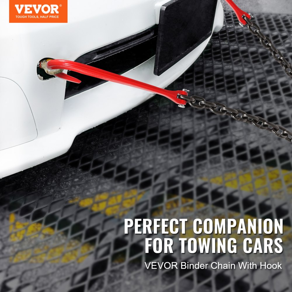 VEVOR G80 V Bridle Chain, 3/8" x 3' Towing Chain Bridle with 15" J Hooks and Grab Hooks, Heavy Duty Transport Tow Chain
