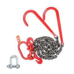 VEVOR G80 V Bridle Chain, 3/8" x 3' Towing Chain Bridle with 15" J Hooks and Grab Hooks, Heavy Duty Transport Tow Chain