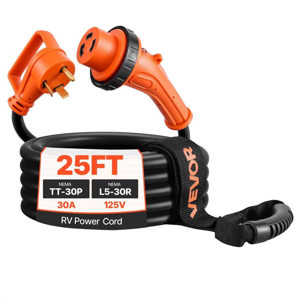 VEVOR 30 Amp 25 Feet RV Power Cord, 125V 3750W, Heavy Duty 10/3 Gauge STW Generator Cord, NEMA TT-30P to NEMA L5-30R