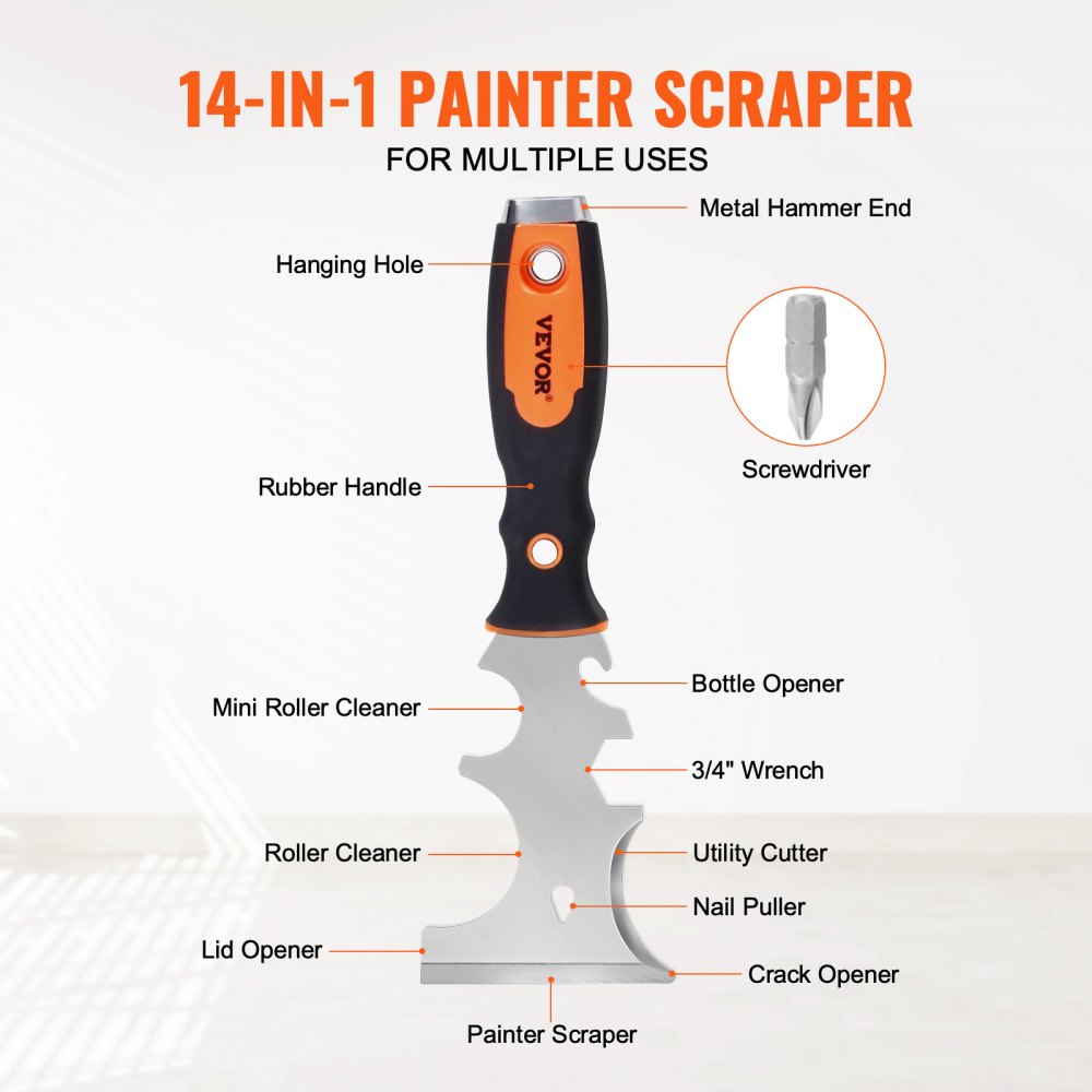 VEVOR Drywall Knife Set, 6 PCS Drywall Tools Includes 3" Painter Scraper, Two Putty Knives, Two Taping Knives and 12"