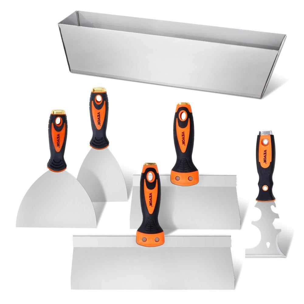 VEVOR Drywall Knife Set, 6 PCS Drywall Tools Includes 3" Painter Scraper, Two Putty Knives, Two Taping Knives and 12"