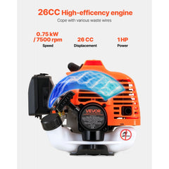 VEVOR String Trimmer, 26cc 2 in 1 Weed Wacker Gas Powered, 17" Cordless Grass Trimmer with 10" Brush Cutter, Shoulder