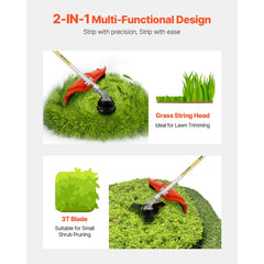 VEVOR String Trimmer, 26cc 2 in 1 Weed Wacker Gas Powered, 17" Cordless Grass Trimmer with 10" Brush Cutter, Shoulder